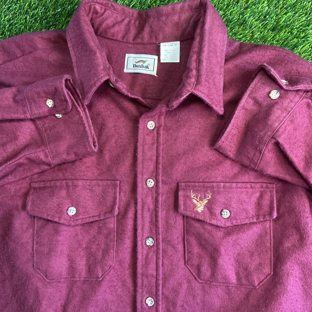 Vintage 80s Duxbak 2XL Red Heavyweight Flannel Long Sleeve Button Up Shirt USA
